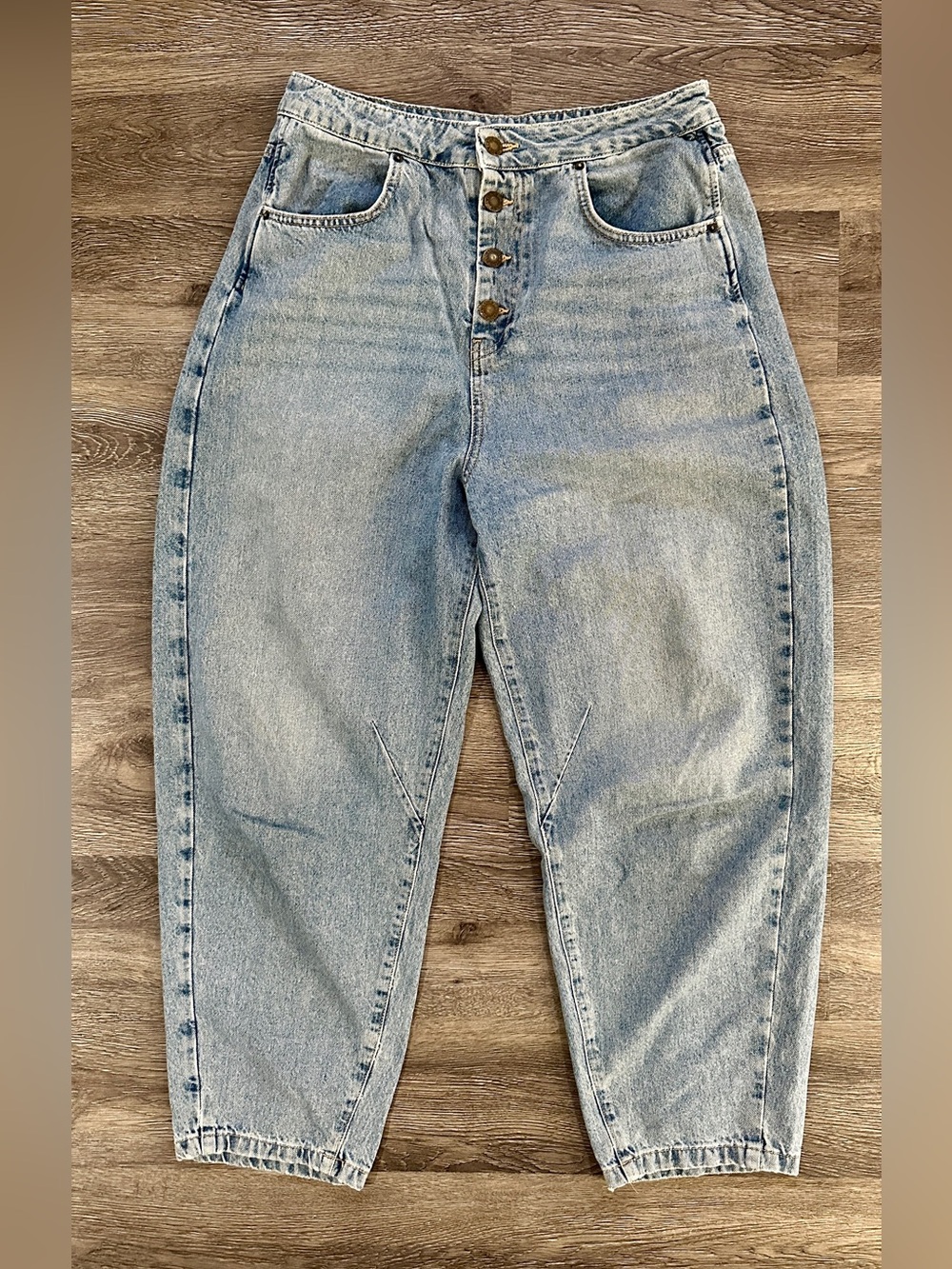 Zara High Rise Balloon Tapered Jeans Light Wash Size 10 EUR 42